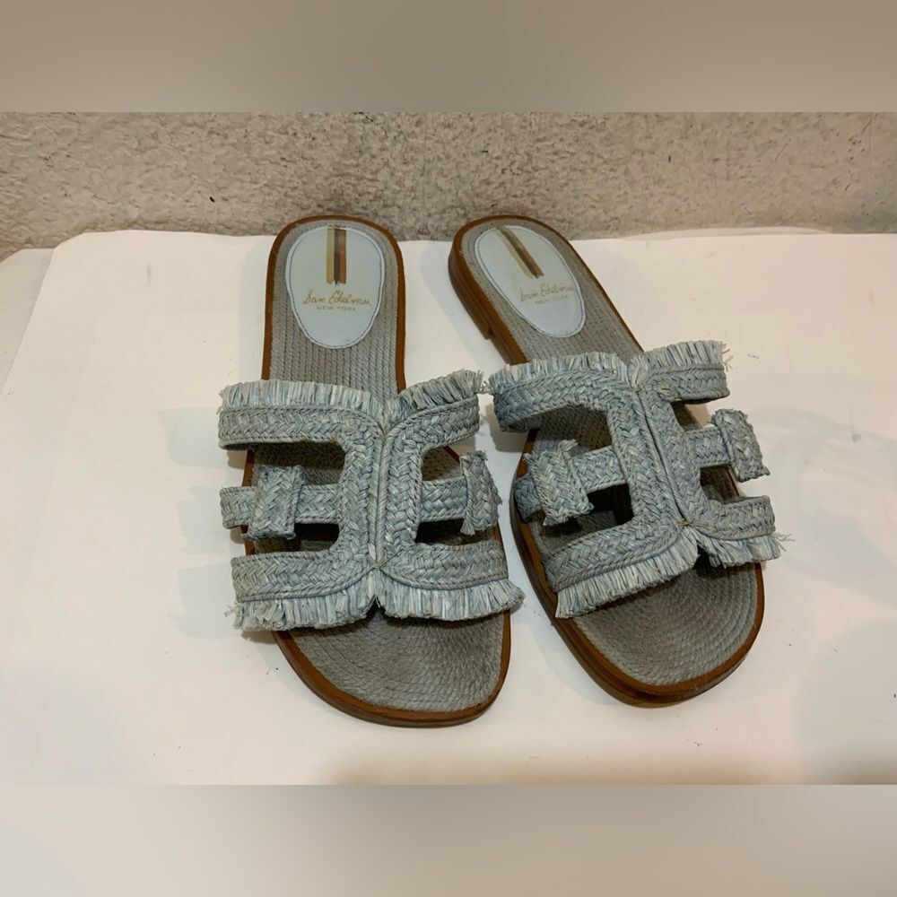 Sam Edelman Woven Bay Slide Sandal - Riviera Blue Raffia- Size 7.5